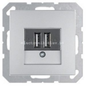 Розетка USB для підзарядки, 2 роз'єми, 5V/1A, 230V Hager-Berker S1 Алюміній матовий