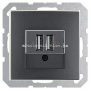 Розетка USB для підзарядки, 2 роз'єми, 5V/1A, 230V Hager-Berker S1 Антрацит матовий