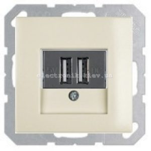 Розетка USB для підзарядки, 2 роз'єми, 5V/1A, 230V Hager-Berker S1 Бежевий глянсовий