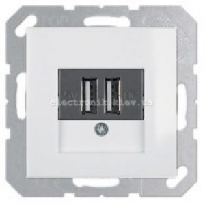Розетка USB для підзарядки, 2 роз'єми, 5V/1A, 230V Hager-Berker S1 Полярна білизна матовий