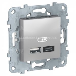 Розетка USB+TYPE C (для підзарядки), Алюміній, серія Unica New