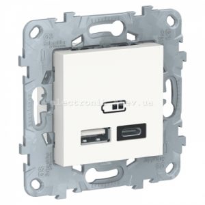 Розетка USB+TYPE C (для підзарядки), Білий, серія Unica New