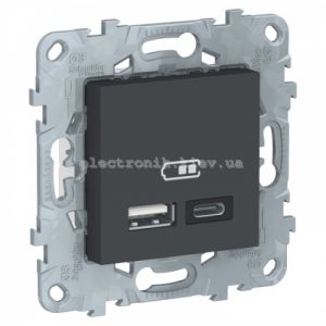 Розетка USB+TYPE C ((для підзарядки), Графіт, серія Unica New