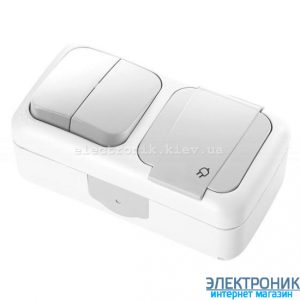 VIKO БІЛИЙ Блок вологозахищений горизонтальний ВИМИКАЧ ДВОХКЛАВИШНИЙ + РОЗЕТКА ІЗ ЗЕЗЕМЛЕННЯМ