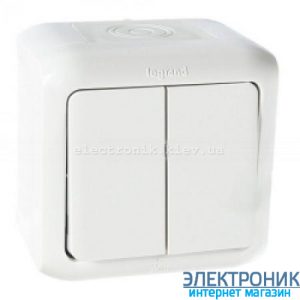 Вимикач 2-клавішний, вологозахищений IP44, зовнішній, білий - Legrand Forix