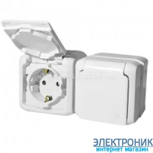 Вимикач та розетка із заземленнямм та шторками, вологозахищена IP44, зовнішня, білий - Legrand Forix