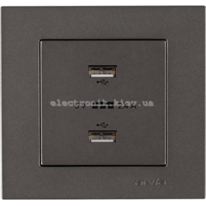 Розетка USB-A + USB-A 5V-2.4A, Антрацит KAREN