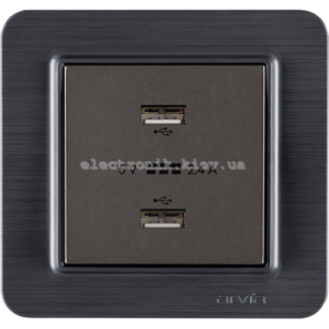 Розетка USB-A + USB-A 5V-2.4A, Антрацит LAVIN