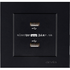 Розетка USB-A + USB-A 5V-2.4A, Чорний KAREN