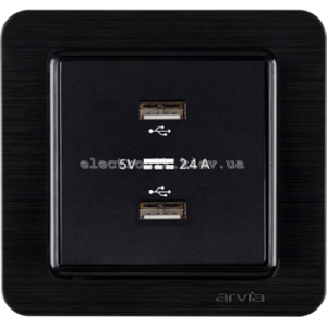 Розетка USB-A + USB-A 5V-2.4A, Чорний LAVIN