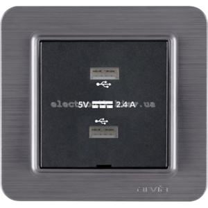 Розетка USB-A + USB-A 5V-2.4A, Димчатий LAVIN