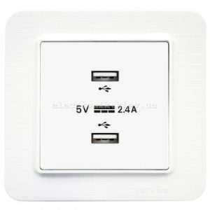 Розетка USB-A + USB-A 5V-2.4A, Матовий білий LAVIN