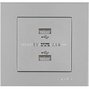 Розетка USB-A + USB-A 5V-2.4A, Срібло KAREN
