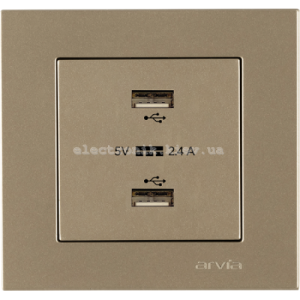 Розетка USB-A + USB-A 5V-2.4A, Титан KAREN