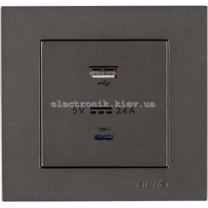 Розетка USB-A + USB-C 5V-2.4A, Антрацит KAREN