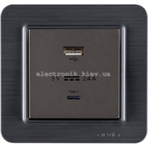 Розетка USB-A + USB-C 5V-2.4A, Антрацит LAVIN
