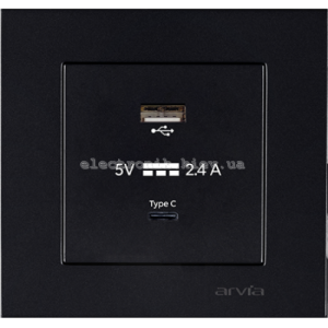 Розетка USB-A + USB-C 5V-2.4A, Чорний KAREN