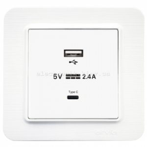 Розетка USB-A + USB-C 5V-2.4A, Матовий білий LAVIN