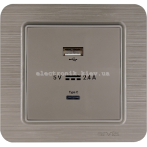 Розетка USB-A + USB-C 5V-2.4A, Мідь LAVIN