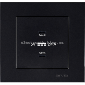 Розетка USB-C + USB-С 5V-2.4A, Чорний KAREN