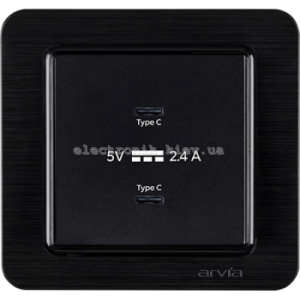 Розетка USB-C + USB-С 5V-2.4A, Чорний LAVIN