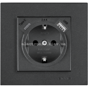 Розетка з заземленням зі шторками USB-A + USB-A 5V-2.4A, Димчатий KAREN