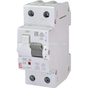 Автоматичний диференціальний вимикач KZS-2M C 6/0,03 тип AC (10kA)