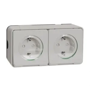 Блок із двох розеток із заземленнямм та шторками IP55, білий, для поверхневого монтажу Mureva Styl Schneider Electric MUR39035