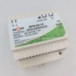 Блок живлення Biom на DIN-рейку TH35/ЕС35 60W 5A 12V IP20