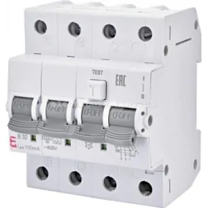 Диференціальний автоматичний вимикач KZS-4M 3p+N C 20/0,03 тип AC (6kA)