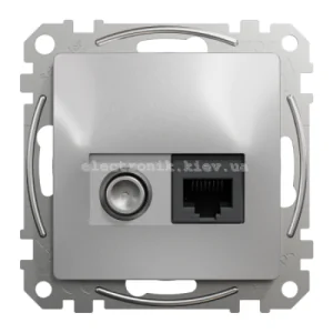 Інформаційна одинарна Розетка+ ТВ RJ45 CAT6 UTP-TV колір алюмінію Sedna Design