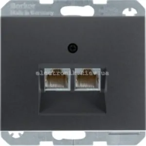 Комп'ютерна розетка RJ45 6кат UTP подвійна Hager-Berker K1, K5 антрацит матовий лак