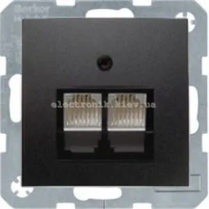 Комп'ютерна розетка RJ45 6кат UTP подвійна Hager-Berker S1 Антрацит матовий