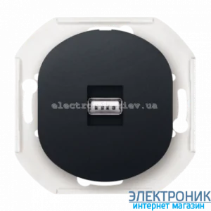 Механізм розетка 1-на USB, Aling-Conel EON, чорний глянцевий