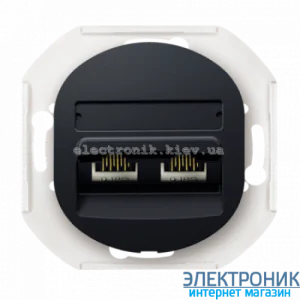Механізм розетка 2-на комп'ют. 2*RJ45 Cat5e, UTP, Aling-Conel EON, чорний глянцевий