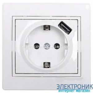 MIRA Розетка Із заземленням + USB біла