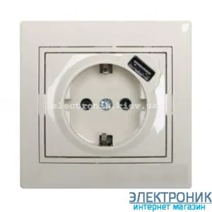 MIRA Розетка із заземленням + USB крем
