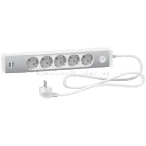 Подовжувач 5-й із заземленнямм+2*USB алюміній/білий 1.5 метра Schneider Unica Extend