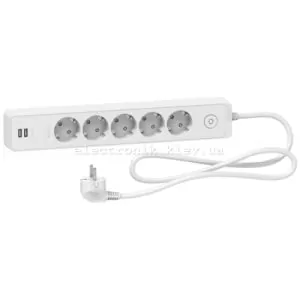 Подовжувач 5-й із заземленнямм+2*USB білий 3 метри Schneider Unica Extend