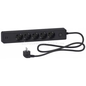 Подовжувач 5-й із заземленнямм+2*USB чорний 3 метри Schneider Unica Extend