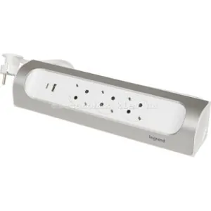 Подовжувач кутовий 3х2К+З розетки 16 А з USB A+C, з кабелем 2 м, алюміній, фарбований у колір білий