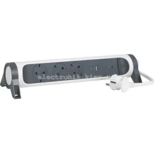 Подовжувач ПРЕМІУМ 3х2К+З розетки 16 А USB A+C, із ПЗІП, з кабелем 1,5 м, колір білий/чорний