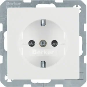 Розетка із заземленнямм та захисними шторками Hager-Berker (Q1, Q3, Q7) полярна білизна, з ефектом оксамиту