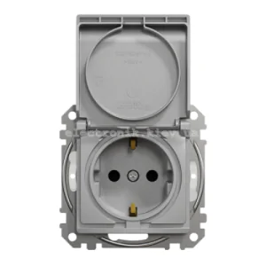 Розетка із заземленнямм та захисними шторками та кришкою IP44 Ал Sedna Design