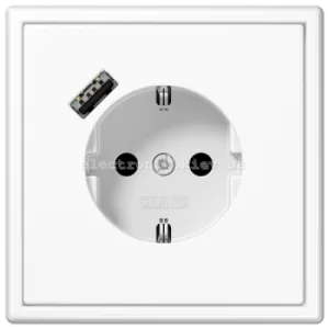 Розетка із заземленнямм +USB type A | fast charge JUNG LS990 білий матовий