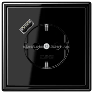 Розетка із заземленнямм +USB type A | fast charge JUNG LS990 чорний глянець