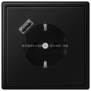 Розетка із заземленнямм +USB type A | fast charge JUNG LS990 чорний матовий