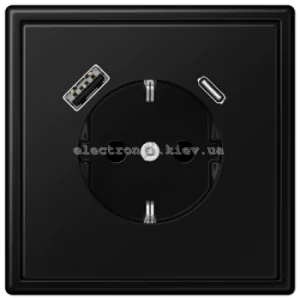 Розетка із заземленнямм +USB | type A + type C JUNG LS990 чорний матовий