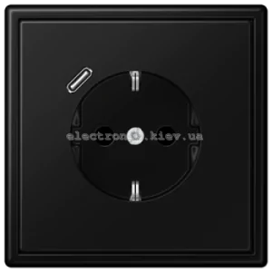 Розетка із заземленнямм +USB type C | fast charge JUNG LS990 чорний матовий