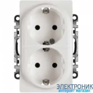 Розетка Legrand Valena Life подвійна, із заземленнямм та шторками, автоматичні клеми (білий)